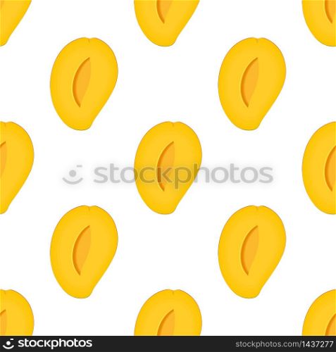 Seamless pattern with fresh bright exotic half mango isolated on white background. Summer fruits for healthy lifestyle. Organic fruit. Cartoon style. Vector illustration for any design. Seamless pattern with fresh bright exotic half mango isolated on white background. Summer fruits for healthy lifestyle. Organic fruit. Cartoon style. Vector illustration for any design.
