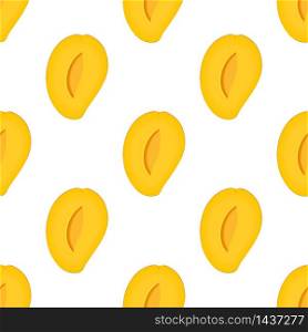 Seamless pattern with fresh bright exotic half mango isolated on white background. Summer fruits for healthy lifestyle. Organic fruit. Cartoon style. Vector illustration for any design. Seamless pattern with fresh bright exotic half mango isolated on white background. Summer fruits for healthy lifestyle. Organic fruit. Cartoon style. Vector illustration for any design.