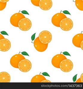 Seamless pattern with fresh bright exotic whole and half tangerine or mandarin isolated on white background. Summer fruits for healthy lifestyle. Organic fruit. Vector illustration for any design. Seamless pattern with fresh bright exotic whole and half tangerine or mandarin isolated on white background. Summer fruits for healthy lifestyle. Organic fruit. Vector illustration for any design.