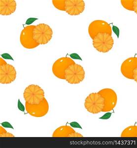 Seamless pattern with fresh bright exotic whole and peeled tangerine or mandarin isolated on white background. Summer fruits for healthy lifestyle. Organic fruit. Vector illustration for any design. Seamless pattern with fresh bright exotic whole and peeled tangerine or mandarin isolated on white background. Summer fruits for healthy lifestyle. Organic fruit. Vector illustration for any design.