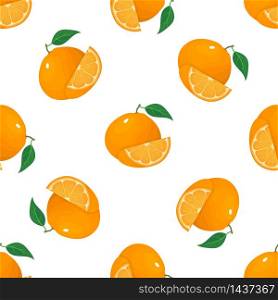 Seamless pattern with fresh bright exotic whole and slice tangerine or mandarin isolated on white background. Summer fruits for healthy lifestyle. Organic fruit. Vector illustration for any design. Seamless pattern with fresh bright exotic whole and slice tangerine or mandarin isolated on white background. Summer fruits for healthy lifestyle. Organic fruit. Vector illustration for any design.