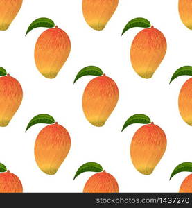 Seamless pattern with fresh bright exotic whole mango isolated on white background. Summer fruits for healthy lifestyle. Organic fruit. Cartoon style. Vector illustration for any design. Seamless pattern with fresh bright exotic whole mango isolated on white background. Summer fruits for healthy lifestyle. Organic fruit. Cartoon style. Vector illustration for any design.