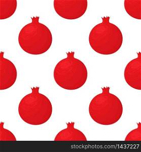 Seamless pattern with fresh bright exotic whole pomegranate on white background. Summer fruits for healthy lifestyle. Organic fruit. Cartoon style. Vector illustration for any design. Seamless pattern with fresh bright exotic whole pomegranate on white background. Summer fruits for healthy lifestyle. Organic fruit. Cartoon style. Vector illustration for any design.