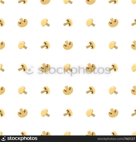 Seamless pattern with fresh champignons. Organic food. Cartoon style. Vector illustration for design, web, wrapping paper, fabric, wallpaper.