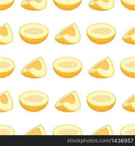 Seamless pattern with fresh half and cut slice melon fruit on white background. Honeydew melon. Summer fruits for healthy lifestyle. Organic fruit. Vector illustration for any design.