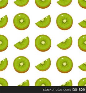 Seamless pattern with fresh half and slice kiwi fruit on white background. Summer fruits for healthy lifestyle. Organic fruit. Cartoon style. Vector illustration for any design.