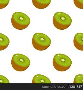 Seamless pattern with fresh half kiwi fruit on white background. Summer fruits for healthy lifestyle. Organic fruit. Cartoon style. Vector illustration for any design.