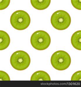 Seamless pattern with fresh half kiwi fruit on white background. Summer fruits for healthy lifestyle. Organic fruit. Cartoon style. Vector illustration for any design.