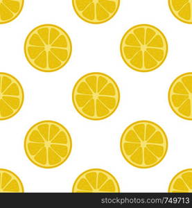 Seamless pattern with fresh lemon fruit on white background. Abstract lemon background. Vector illustration for design, web, wrapping paper, fabric, wallpaper.