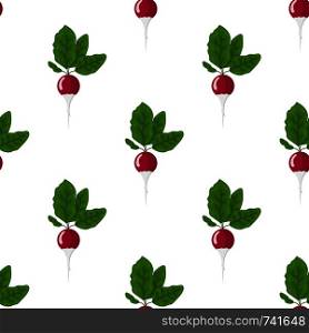Seamless pattern with fresh radish vegetable. Organic food. Cartoon style. Vector illustration for design, web, wrapping paper, fabric, wallpaper.