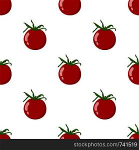 Seamless pattern with fresh red tomato vegetable. Organic food. Cartoon style. Vector illustration for design, web, wrapping paper, fabric, wallpaper.