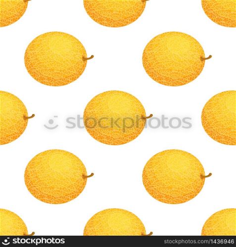 Seamless pattern with fresh whole melon fruit on white background. Honeydew melon. Summer fruits for healthy lifestyle. Organic fruit. Cartoon style. Vector illustration for any design.