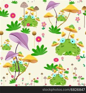 Seamless pattern with frog and flowers spring time