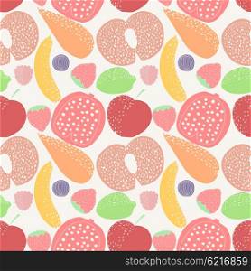Seamless pattern with fruit. Colorful seamless pattern with fruits and vegetables: pomegranate, banana, apple, cherry, strawberry, carrot, figs. Stock vector