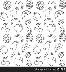 Seamless pattern with fruits on white background.One line drawing style.It be perfect for wrapping,packaging, digital paper and more.Easy to recolor.