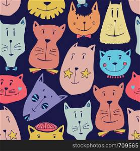 Seamless pattern with funny cats. Textile kids pattern, wrapping paper vector illustration. Seamless pattern with funny cats. Textile kids pattern, wrapping paper vector illustration.