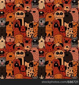 Seamless pattern with funny doodle dogs. Vector illustration. Can be used for textile, website background, book cover, packaging.