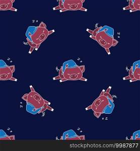 Seamless pattern with funny sleep pig, adorable animal texture background,vector illustration