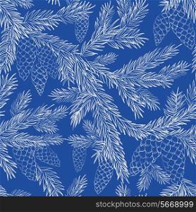 Seamless pattern with fur-tree branches, monochrome. Vector illustration.