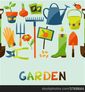 Seamless pattern with garden design elements and icons.. Seamless pattern with garden design elements and icons