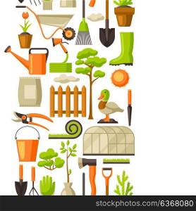 Seamless pattern with garden tools and items. Season gardening illustration. Seamless pattern with garden tools and items. Season gardening illustration.