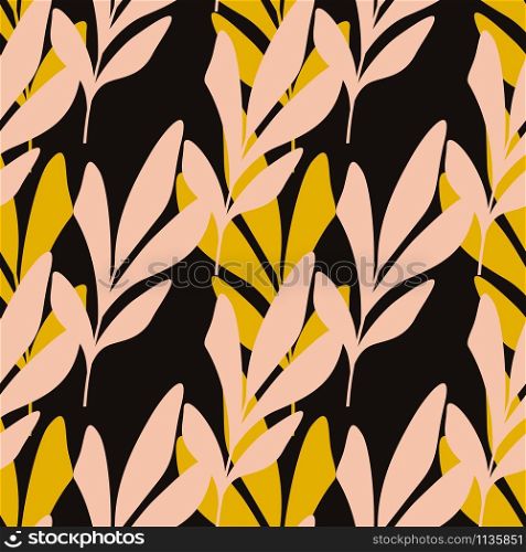 Seamless pattern with geometric leaves in retro style. Design for fabric, textile print, wrapping paper. Vector illustration. Seamless pattern with geometric leaves in retro style.