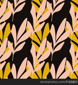 Seamless pattern with geometric leaves in retro style. Design for fabric, textile print, wrapping paper. Vector illustration. Seamless pattern with geometric leaves in retro style.