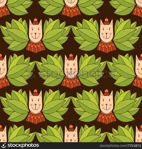 Seamless pattern with ginger funny cats. Textile pattern, wrapping paper. Childish wallpaper background. Seamless pattern with ginger funny cats. Textile pattern, wrapping paper. Childish wallpaper background.