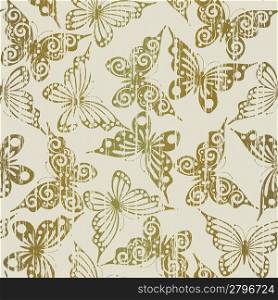 Seamless pattern with gold grunge butterflies(can be repeated and scaled in any size)