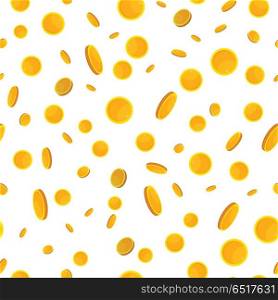 Seamless Pattern with Golden Coins Falling Down.. Seamless pattern with golden coins falling down. Cartoon style. Golden money. Business success, bank credits, deposit, investment, saving, fortune concepts. Modern flat design. Vector illustration