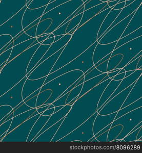 Seamless pattern with golden thin lines on a green background. Modern geometric textiles. Vector abstract pattern. Suitable for wallpaper, clothes, bed linen 