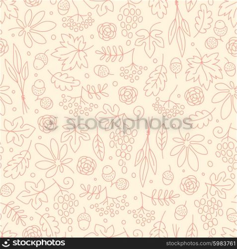 Seamless pattern with grapes, acorns, leaves and flowers. Beautiful background for Thanksgiving. Vector Illustration.