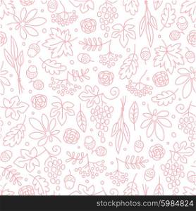 Seamless pattern with grapes, acorns, leaves and flowers. Beautiful background for Thanksgiving. Vector Illustration.
