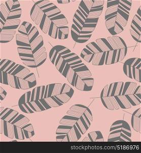 Seamless pattern with gray leaves on pink background, vector illustration