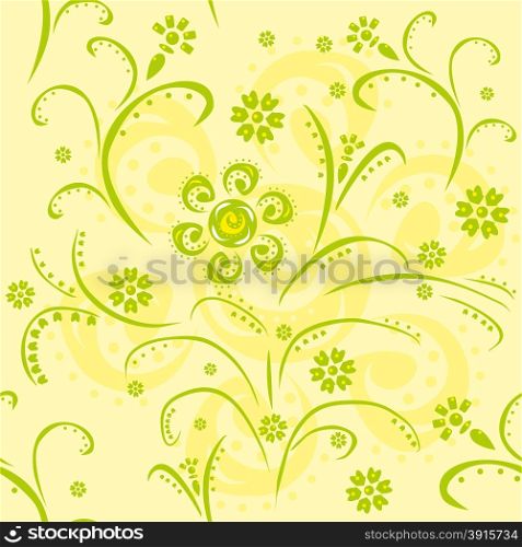 Seamless pattern with green abstract flowers
