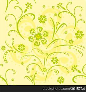 Seamless pattern with green abstract flowers