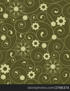 Seamless pattern with green abstract flowers and curls(can be repeated and scaled in any size)