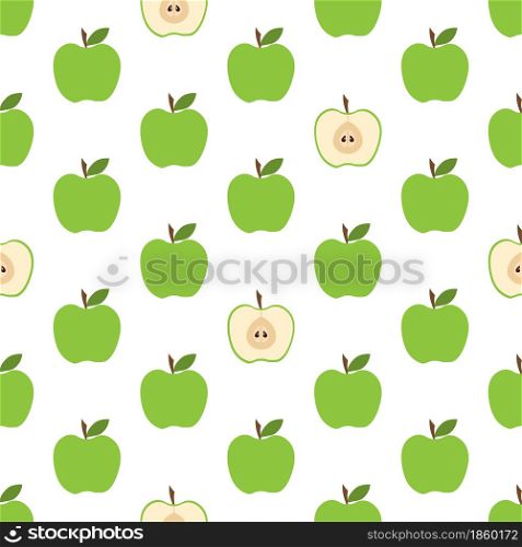 Seamless pattern with green apples on white background. Seamless pattern with fresh green apples
