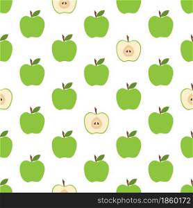 Seamless pattern with green apples on white background. Seamless pattern with fresh green apples