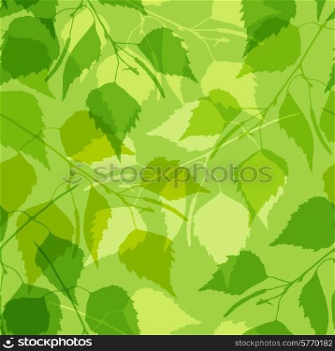 Seamless pattern with green birch leaves.
