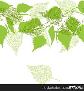 Seamless pattern with green birch leaves.