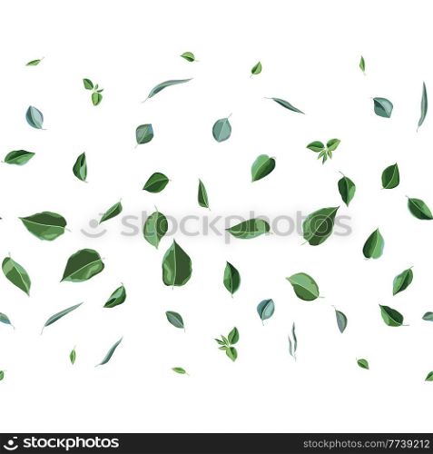 Seamless pattern with green leaves. Spring or summer stylized foliage. Seasonal illustration.. Seamless pattern with green leaves. Spring or summer stylized foliage.