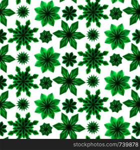 Seamless pattern with green origami flowers on white background. Vector spring pattern for fabrics, wallpapers and your creativity. Seamless pattern with green origami flowers on white background.
