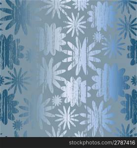 Seamless pattern with grunge abstract flowers on a blue background(can be repeated and scaled in any size)