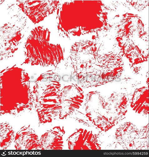 Seamless pattern with grunge red color figures - hearts. Isolated on white background. Background for love cards, wedding invitations, Valentines Day holidays design.