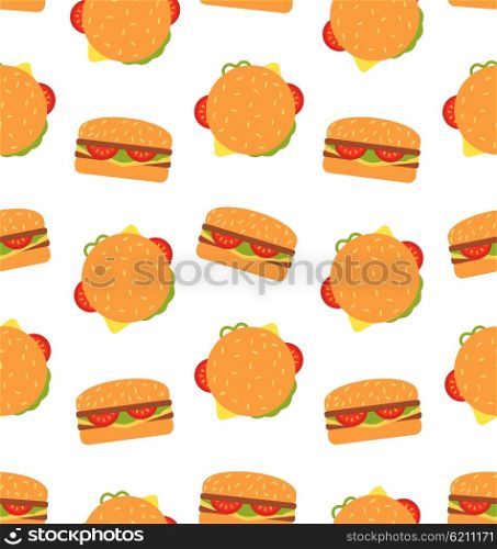 Seamless Pattern with Hamburgers. Fast Food Wallpaper. Illustration Seamless Pattern with Hamburgers. Fast Food Wallpaper - Vector