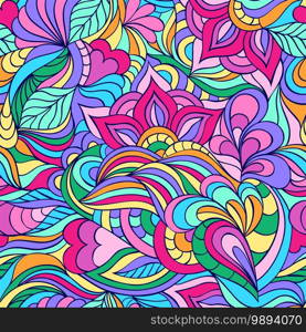 Seamless pattern with hand drawn abstract flowers and lines.. pattern with abstract flowers and lines