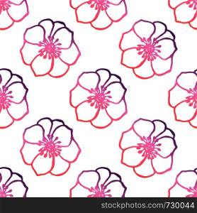 Seamless pattern with hand drawn anemones. Coral and deep violet colors. Suitable for packaging, wrappers, fabric design. Vector illustration. Seamless Pattern With Hand Drawn Anemones