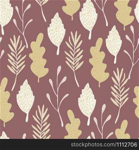 Seamless pattern with hand drawn autumn forest leaves. Botanical design for fabric, textile print, wrapping paper, textile. Vector illustration. Seamless pattern with hand drawn autumn forest leaves.