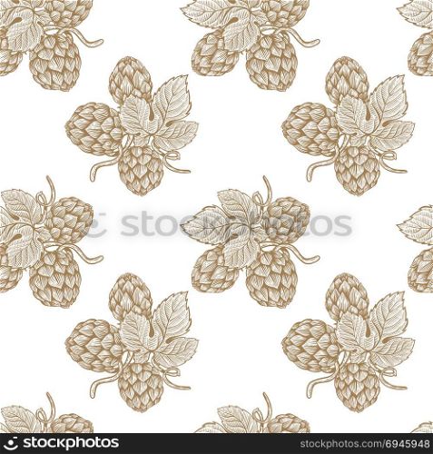 Seamless pattern with hand drawn beer hop. Design element for poster, card, banner, flyer. Vector illustration